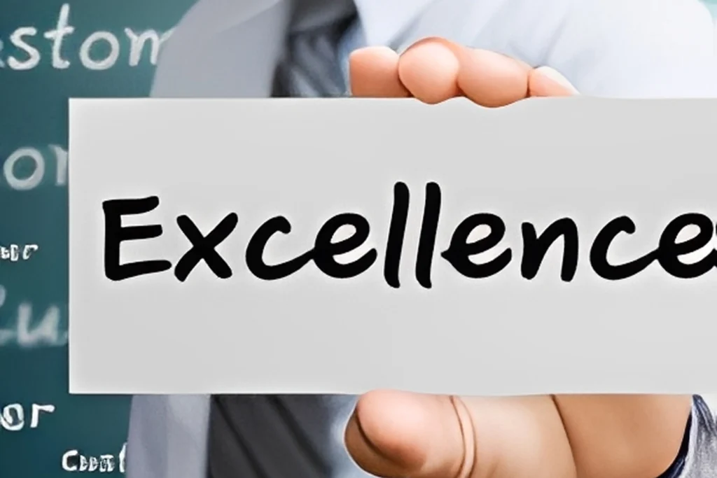 Hand holding a card with the word 'Excellence' written on it.