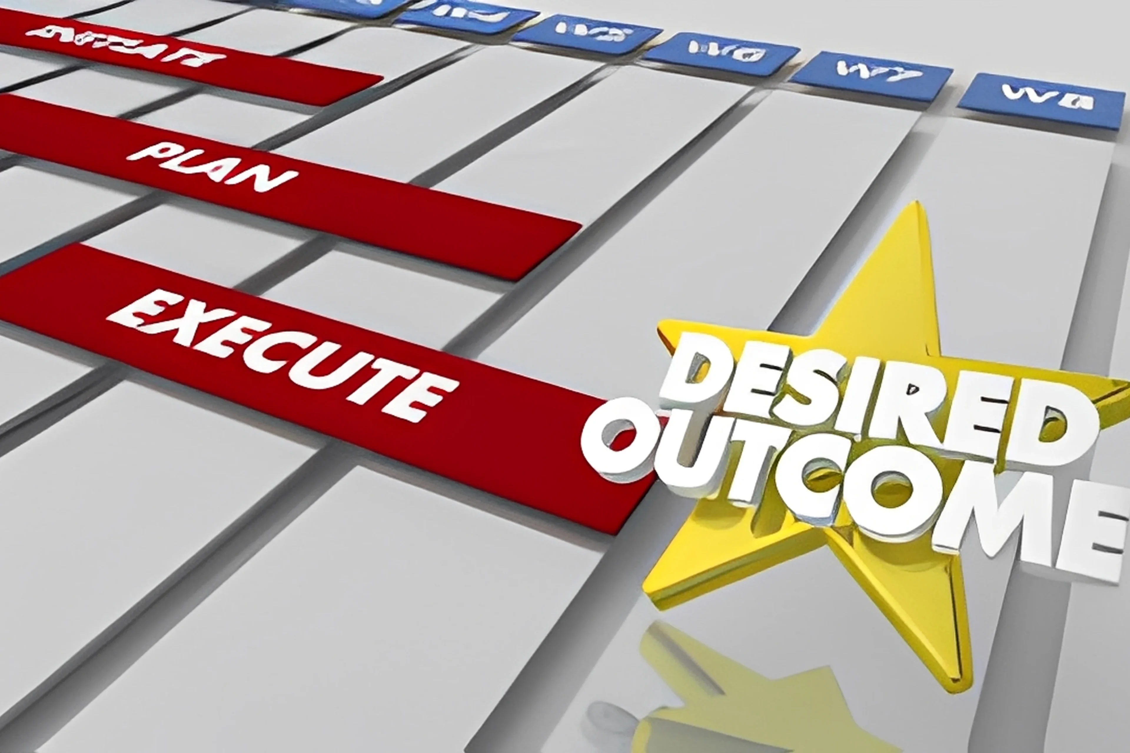 A 3D chart highlighting 'Plan', 'Execute', and 'Desired Outcome'.