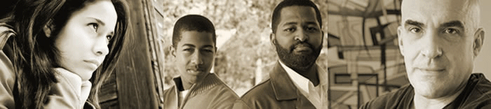 Black-and-white photo of two men standing side by side outdoors.